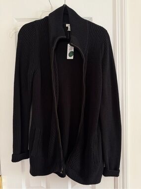 L.L. Bean Black Full-Zip Waffle Knit Jacket